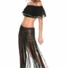 Javiera Hand Crochet Mini Skirt With Long Fringe In Black