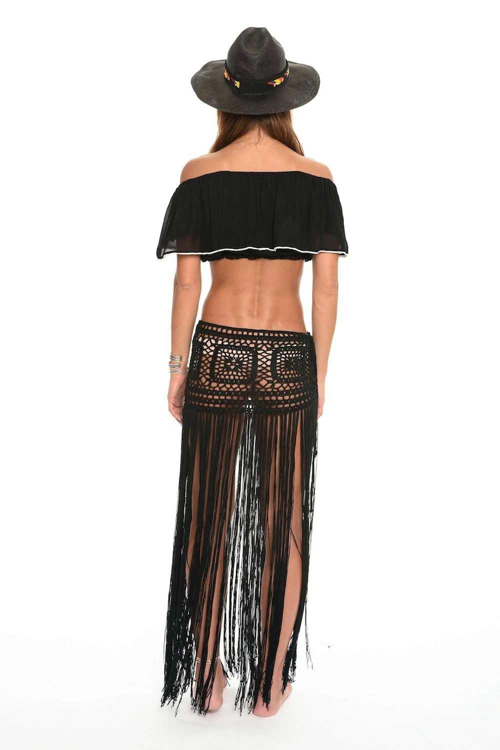 Javiera Hand Crochet Mini Skirt With Long Fringe In Black 5 Javiera Hand Crochet Mini Skirt With Long Fringe In Black - Image 3