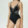 Usara Plunge Mesh One Piece In Black Multi -PESCA BOUTIQUE Sales 2 usara mesh plunge one piece black ivory gold 1 1