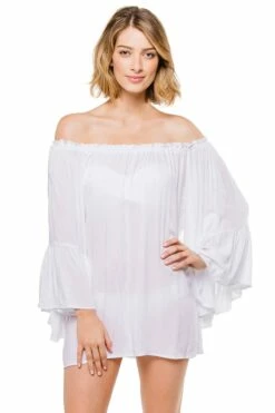 Off The Shoulder Long Sleeve Top In White -PESCA BOUTIQUE Sales 70749 x