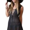 Blanca Lace-Up Decollete Crochet Dress In Black
