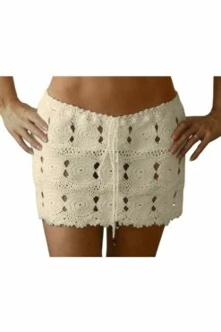 Coketta Beachwear Crochet Mini Skirt In Ivory