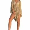 Jacinta Fringe Crochet Kimono In Gold -PESCA BOUTIQUE Sales gold coverup white background