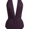 Basic Plunge One Piece In Wine -PESCA BOUTIQUE Sales karla colletto low back plunge with ties one piece in wine 3 2 1