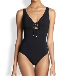 Ventura V-Neck Silent Underwire One-Piece In Black -PESCA BOUTIQUE Sales karla colletto swimwear basic lace up one piece v neck 2015 collection 1.jpg 2