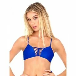 Kiss The Wave Braided Criss Cross Sporty Bikini Top In Electric Blue -PESCA BOUTIQUE Sales luli fama blue bra swimsuit kiss the wave
