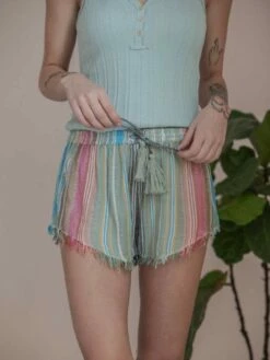Shorts Tie Waist In Multi Stripe -PESCA BOUTIQUE Sales ooma resort shorts w tie waist multi stripe 1