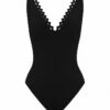 Reina V-Neck One-Piece Swimsuit In Black