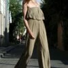 Strapless Jumpsuit With Ruffle In Khaki -PESCA BOUTIQUE Sales ruffle top jumpsuit green b52e3317 l