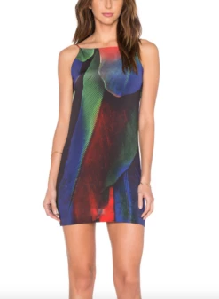 Colored Macro Feather Print Short Dress