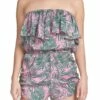 Strapless Off Shoulder Romper In Pink/ Green Palm -PESCA BOUTIQUE Sales sp7163 002 1