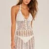 Violeta Button-Down Crochet Dress In White/Gold