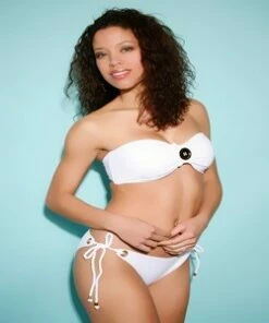 Kushcush Button Bandeau Bikini In White