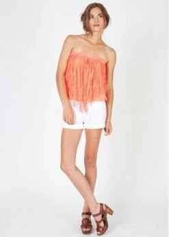 Fringe Tube Top In Coral